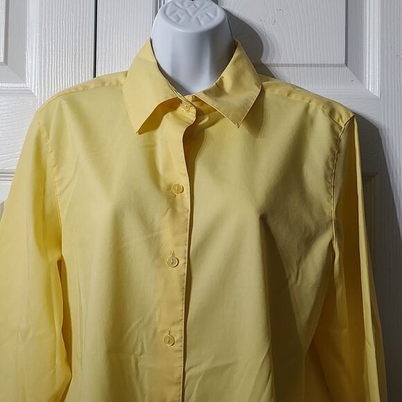 Foxcroft yellow button down wrinkle free 3/4 length sleeve shirt Sz 14 EUC - Picture 3 of 5